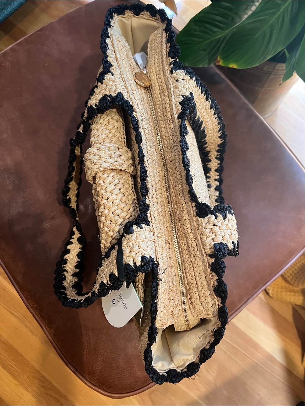 Kate Spade x Target Raffia Bow Tote Bag in Natural with Black Trim - Picture 9 of 12